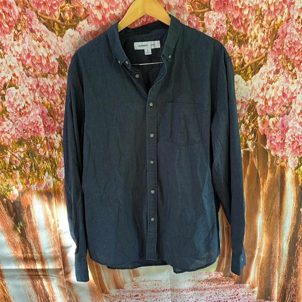 Old Navy Classic Navy Blue Button Down Shirt Cotton Long Sleeve Men’s Size XL